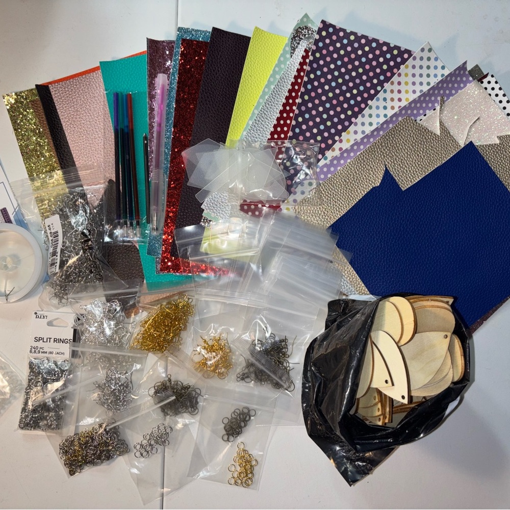 Gold and Silver Earrings Jewelry Making Kit With Faux Leather and supplies